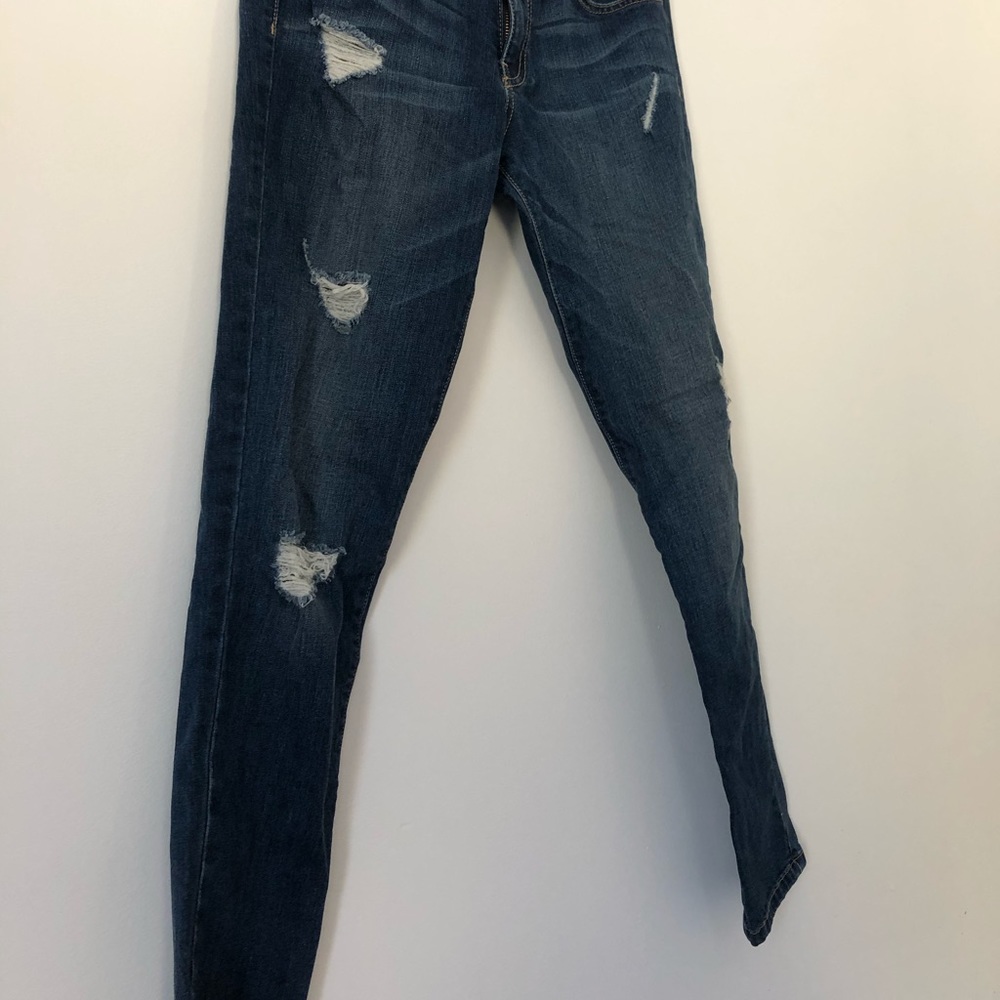 Mid Rise Dark Wash Distressed Jeans - Picture 3 of 6